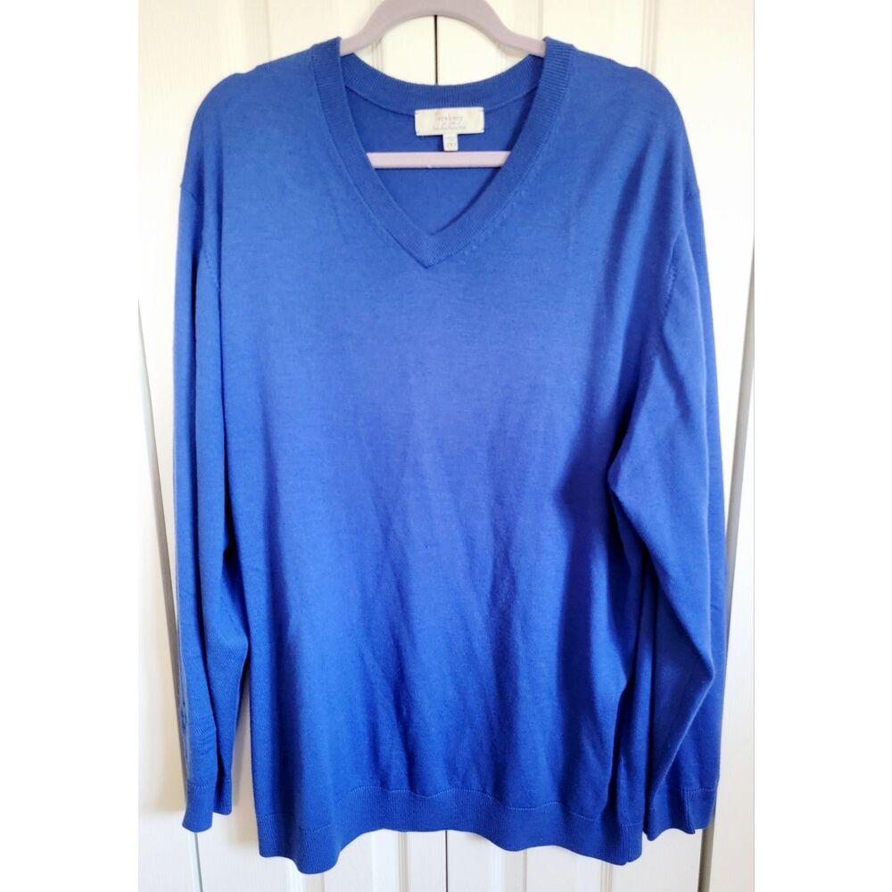 Turnbury 2XL‎ Men's Extra Fine Merino Wool Sweater Royal Blue V-Neck LS